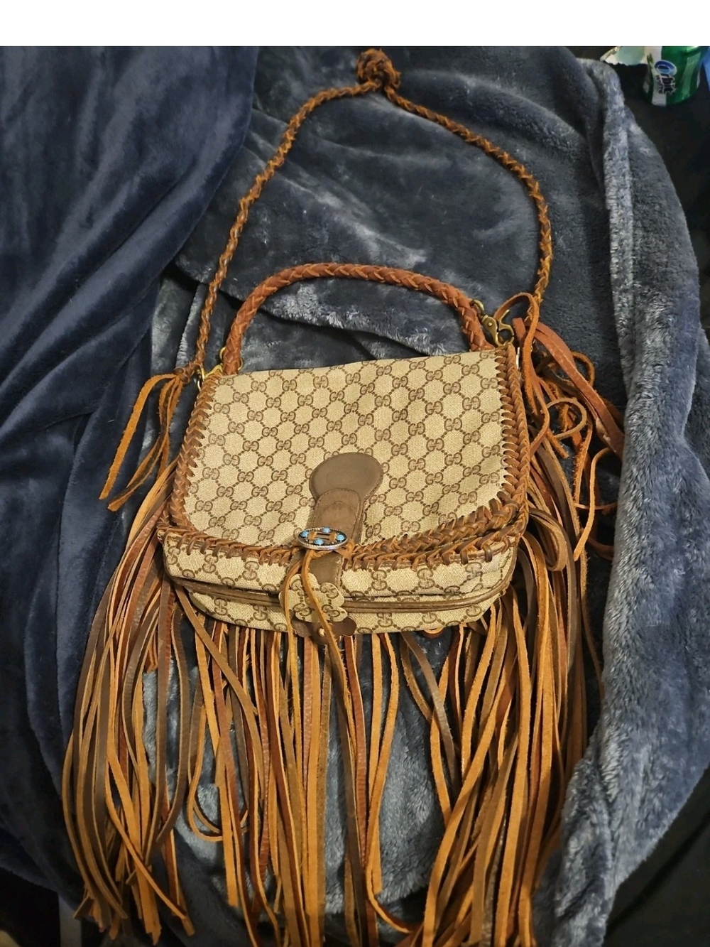 Customized Gucci Brown/Tan Monogram Fringe Crossbody Bag